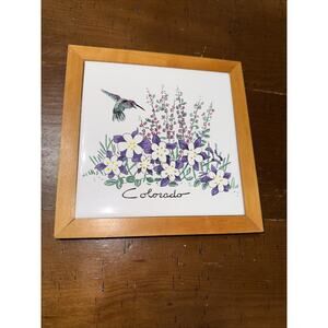 Hand Painted Ceramic Colorado Tile In Wood Frame 7" X 7"